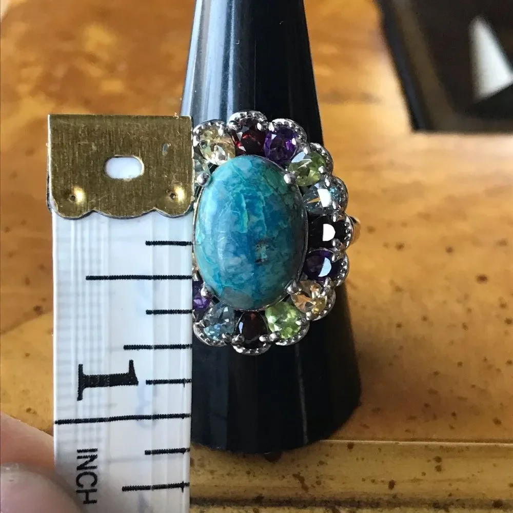 Natural Shadowkite Sterling Silver Halo Ring Size 10